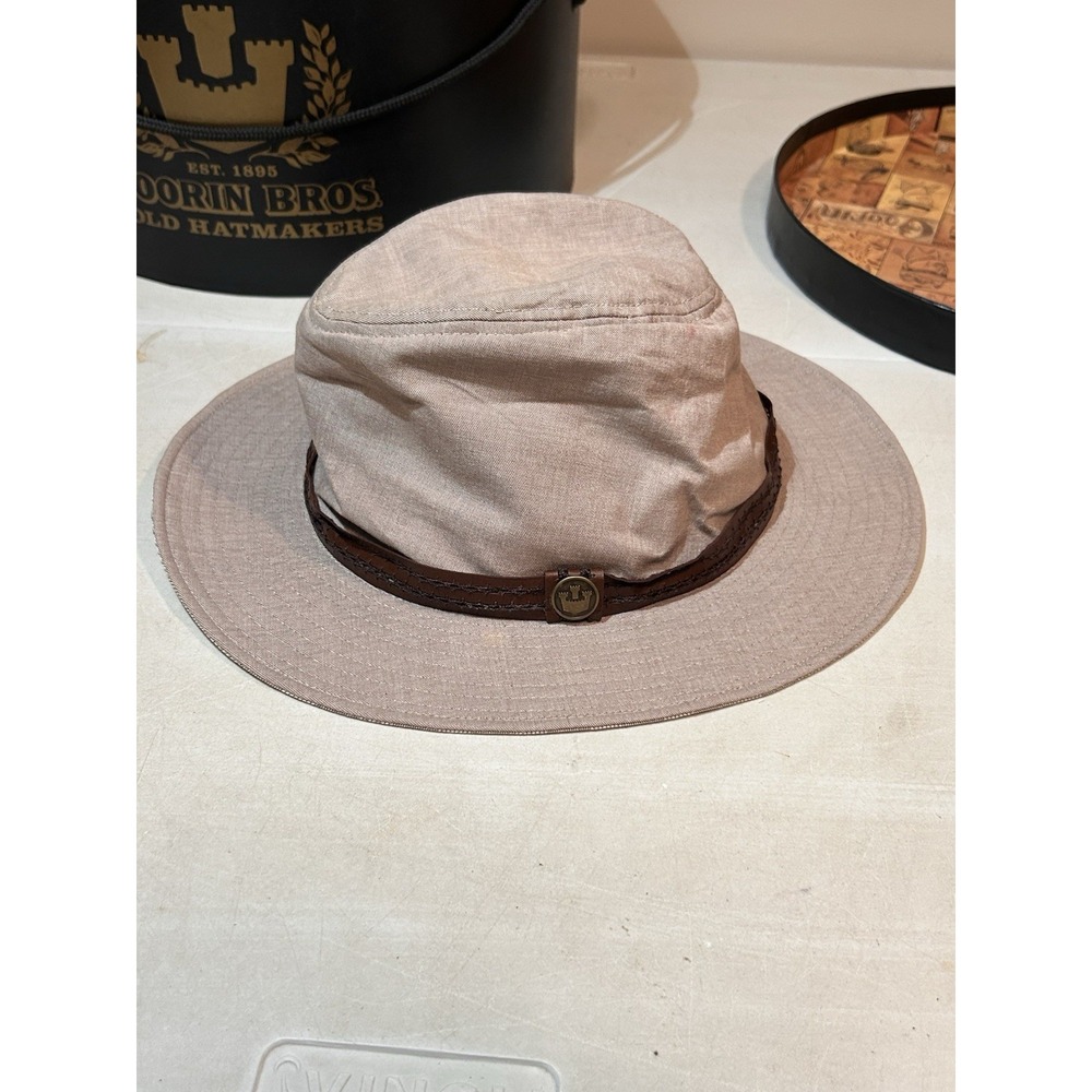 Vintage Goorin Bros 100% Cotton &‎ Leather Bucket Large Brim Hat Size Lrg W/ Box